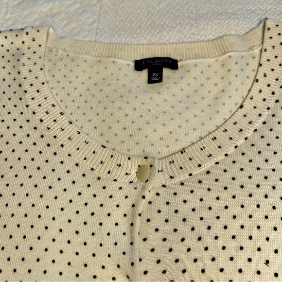 Talbots Charming Cardigan Ivory White Black Mini Dot Cotton Sweater plus size 2X - Picture 10 of 14